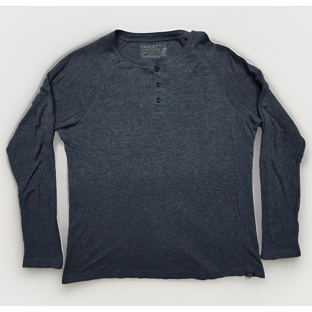 Faherty Mens L Cloud Cotton Henley Shirt Charcoal Gray Heather Long Sleeve Knit